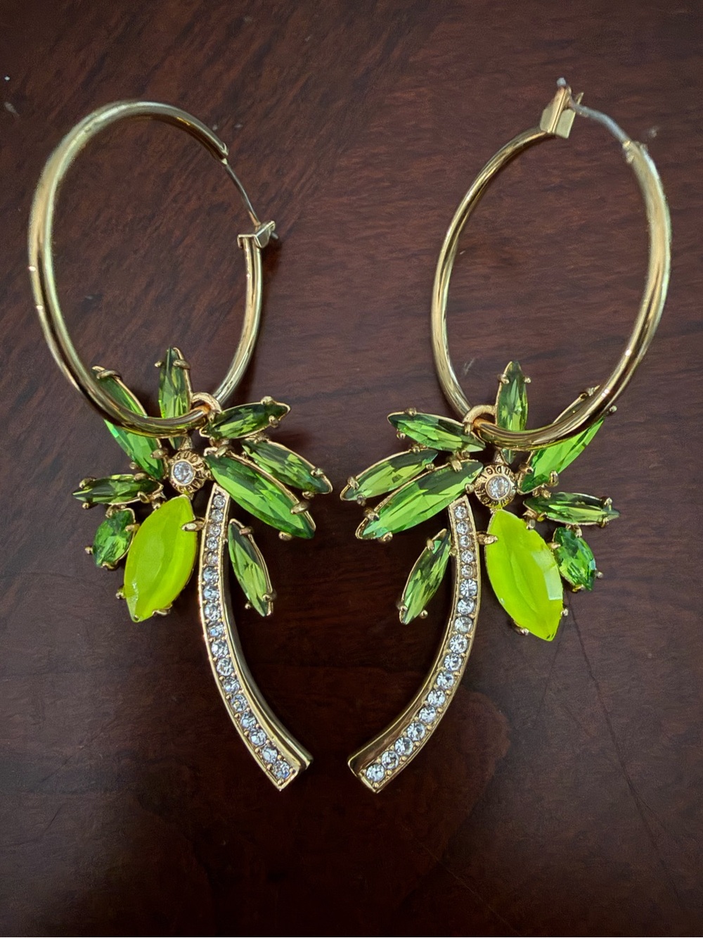 Henri Bendel Gold Palm Tree Hoop Earrings Rare NWOT Signed